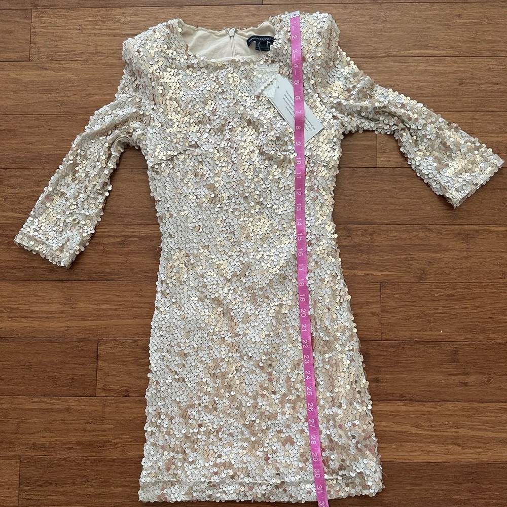 French Connection Gold Sequins Mini Dress Size 2 NWT - Picture 2 of 5